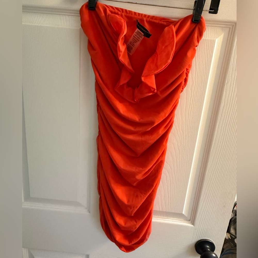 Vibrant Orange Ruched Mini Dress